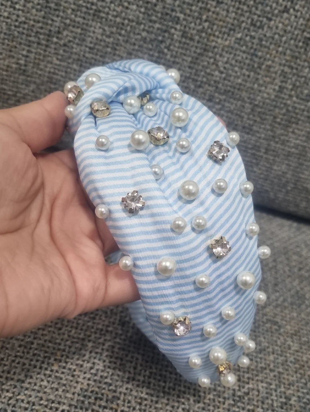 LILLY PULITZER Embellished Top Knot Wide Headband in Blue Stripe - Picture 5 of 10
